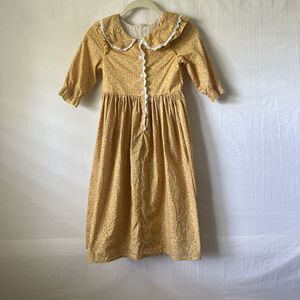 Relibeauty Girls Prairie Dress Yellow Floral  Cotton Sz 7-8 Cottagecore Vintage